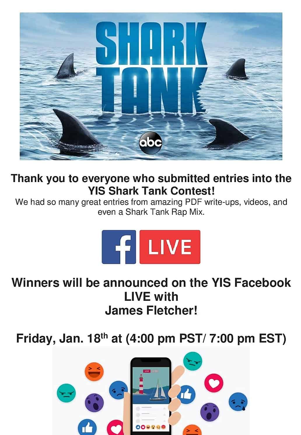 Shark Tank Winners will be Announced on Facebook LIVE 1/18 4:00 pm PST