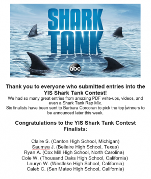 Congratulations to our YIS Shark Tank Contest Finalists!